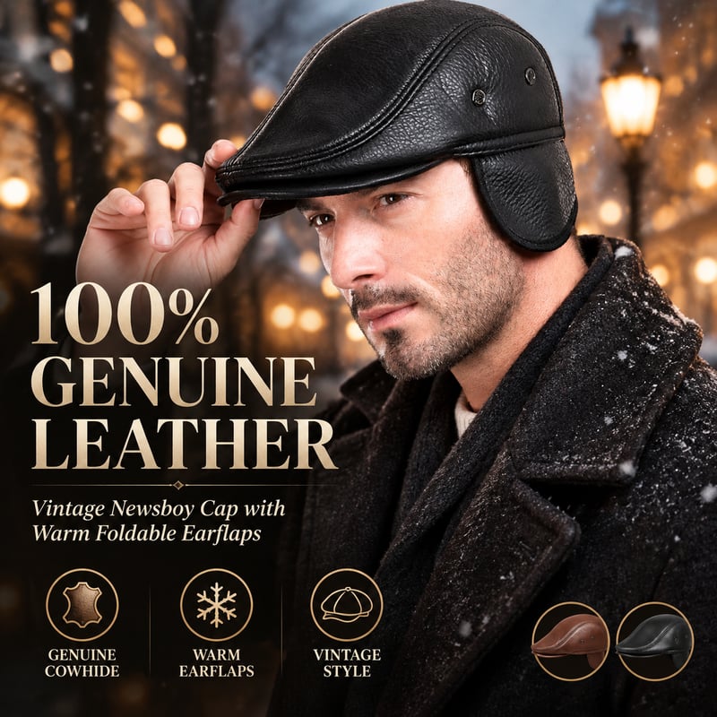 100% Real Genuine Leather Men's Hat Winter Warm Caps Baseball Cap Brand Newsboy Beret Hat  Hats Cowhide Cap