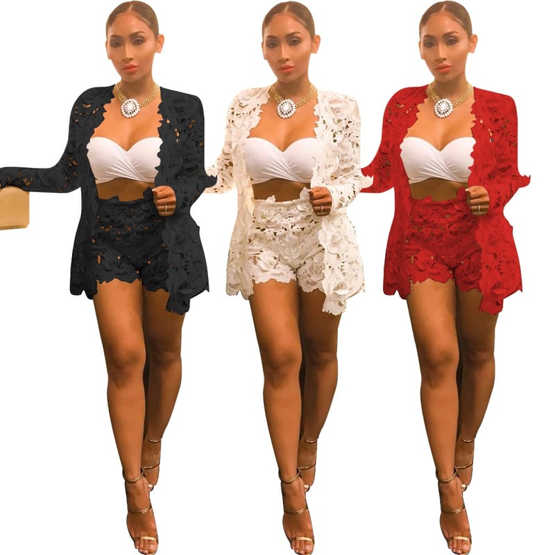 White Lace Long Sleeved Suit - Image 2