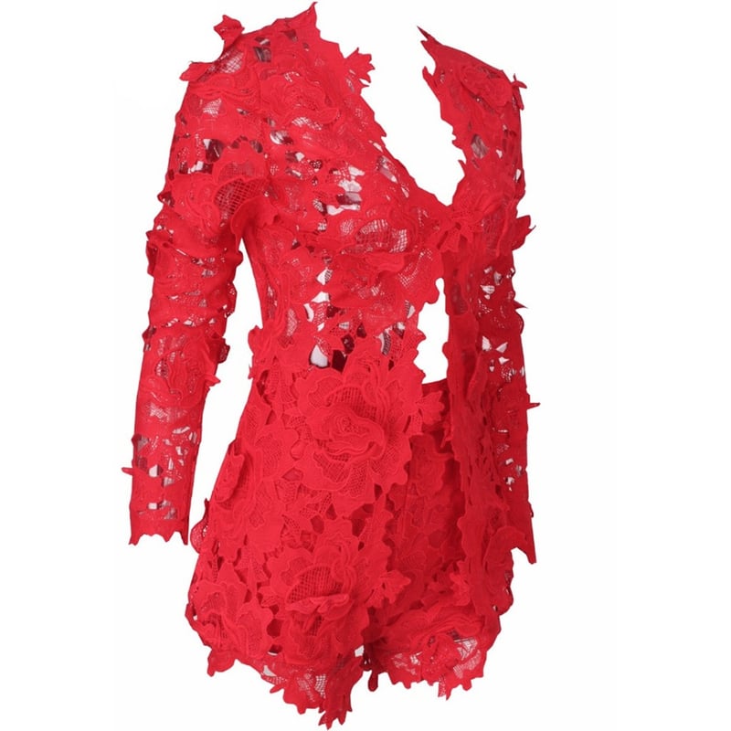 White Lace Long Sleeved Suit - Image 13