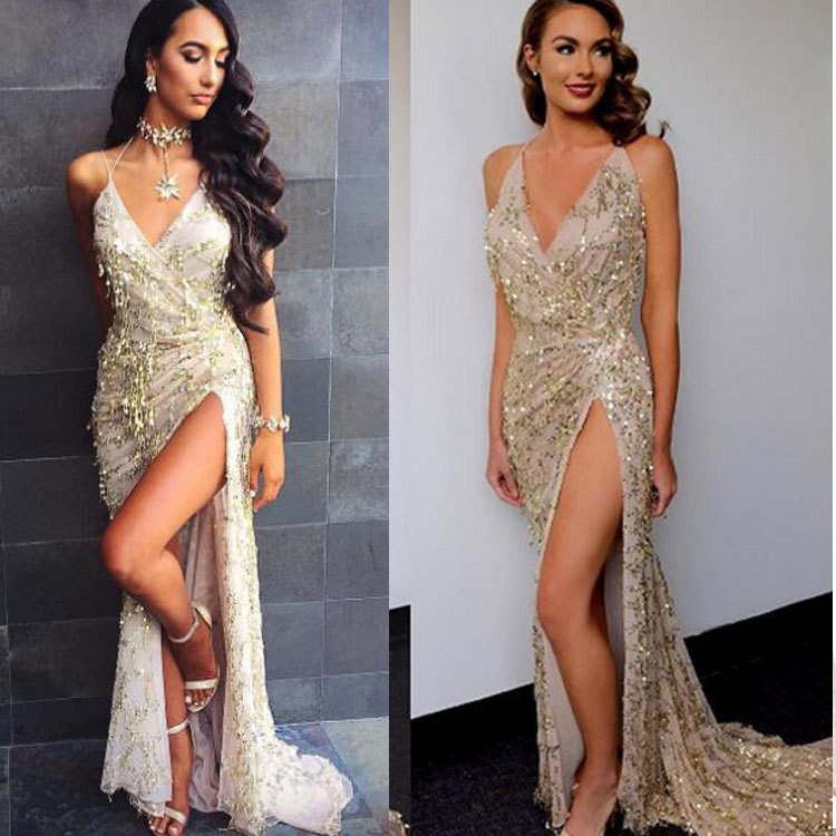Braces Sexy Backless Deep V-neck Dress