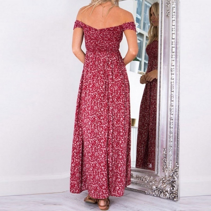 S-4XL Fashion Women Sexy Floral  Maxi Dress Bohemian Strapless Slit  Dress  Party Beach Dress - Image 10