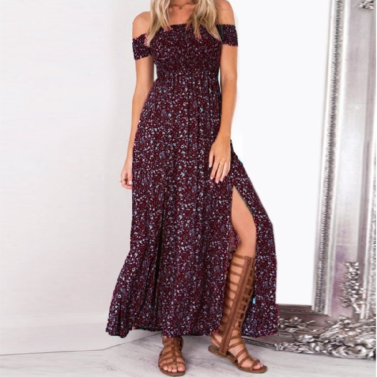 S-4XL Fashion Women Sexy Floral  Maxi Dress Bohemian Strapless Slit  Dress  Party Beach Dress - Image 11