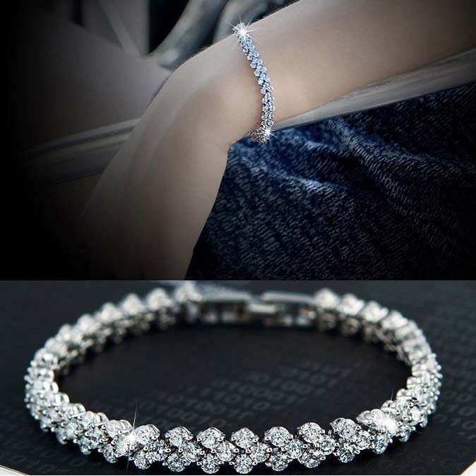 Fashion Roman Style Crystal Diamond Bling Bling Bracelets Woman's 925 Sterling Silver  Valentines Day Jewelry Gifts - Image 6