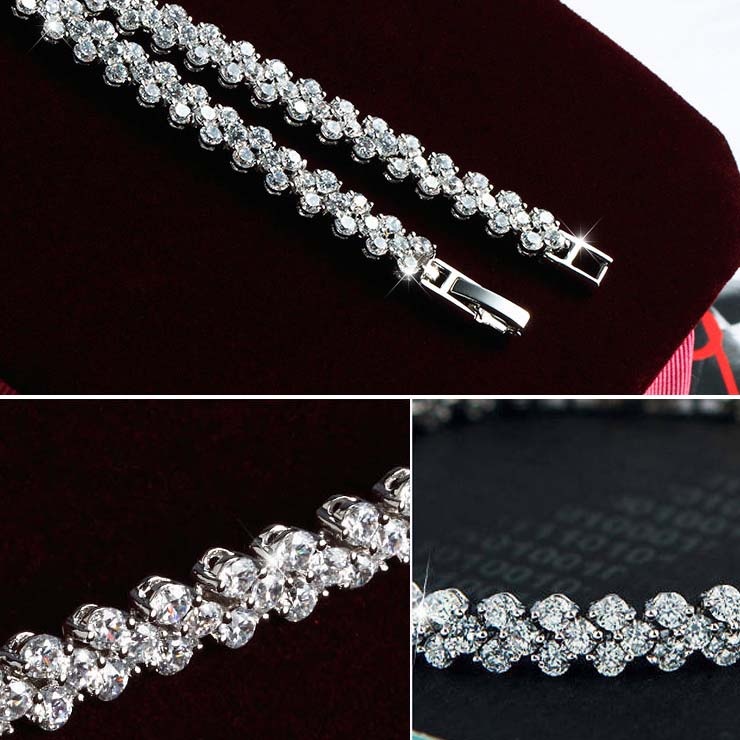 Fashion Roman Style Crystal Diamond Bling Bling Bracelets Woman's 925 Sterling Silver  Valentines Day Jewelry Gifts - Image 3