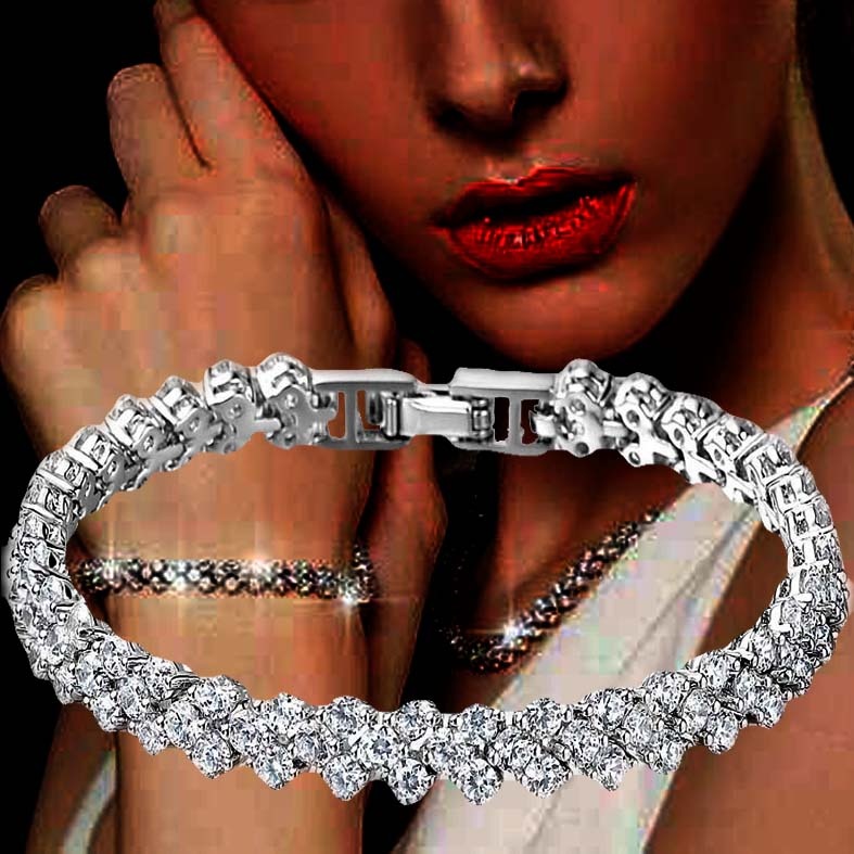 Fashion Roman Style Crystal Diamond Bling Bling Bracelets Woman's 925 Sterling Silver  Valentines Day Jewelry Gifts - Image 2