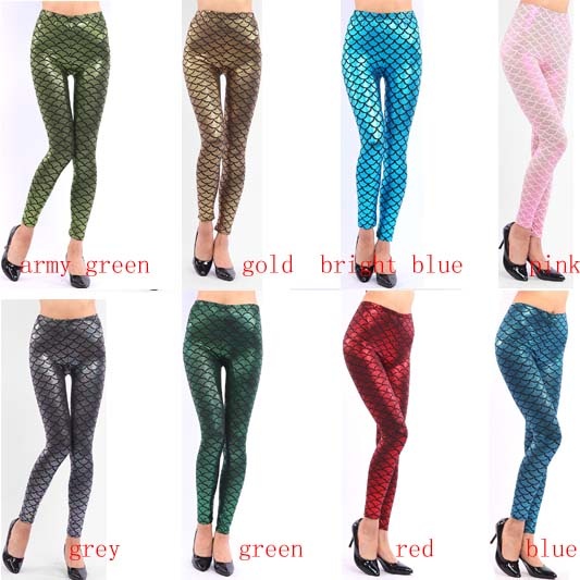Women's Mermaid Sirena Shine Stretch Leggings  Punk Shiny Fish Scale Pants - Image 2