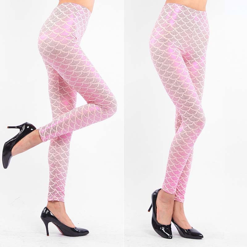 Women's Mermaid Sirena Shine Stretch Leggings  Punk Shiny Fish Scale Pants - Image 11