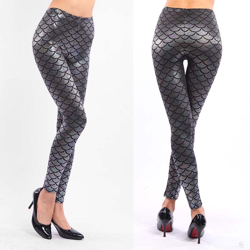 Women's Mermaid Sirena Shine Stretch Leggings  Punk Shiny Fish Scale Pants - Image 13