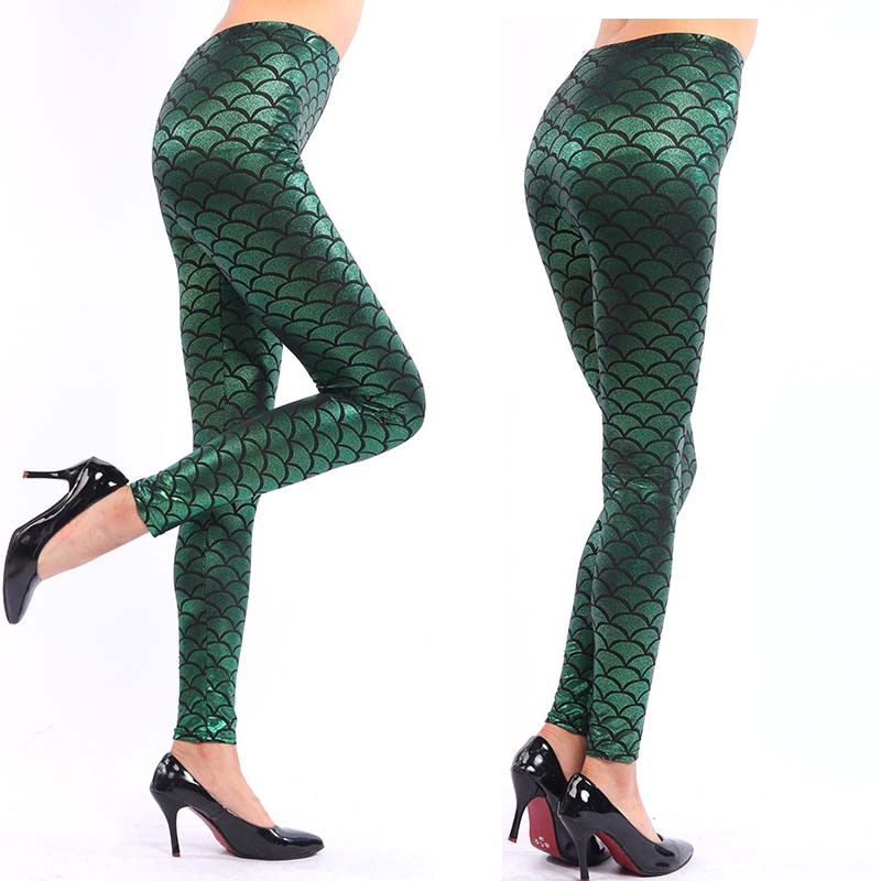 Women's Mermaid Sirena Shine Stretch Leggings  Punk Shiny Fish Scale Pants - Image 15