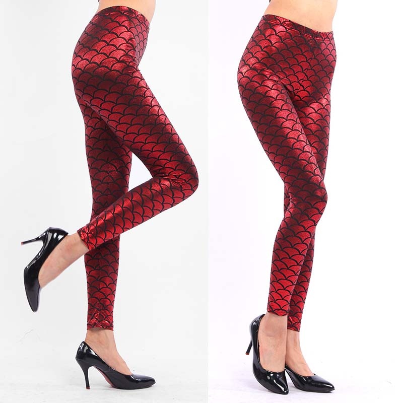 Women's Mermaid Sirena Shine Stretch Leggings  Punk Shiny Fish Scale Pants - Image 17
