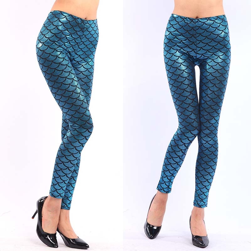 Women's Mermaid Sirena Shine Stretch Leggings  Punk Shiny Fish Scale Pants - Image 19