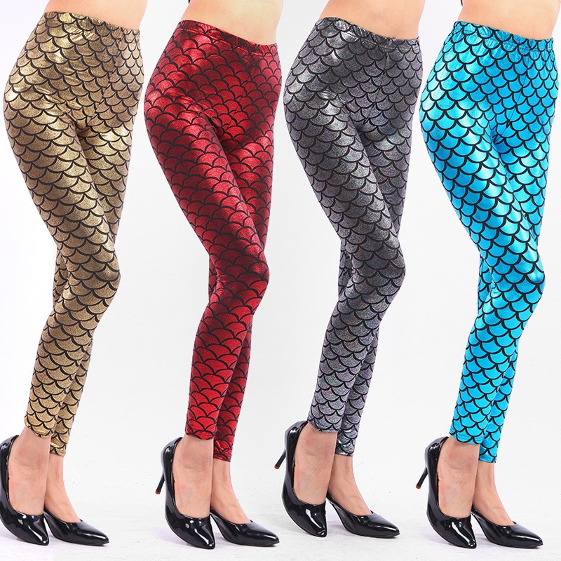 Women's Mermaid Sirena Shine Stretch Leggings  Punk Shiny Fish Scale Pants - Image 20