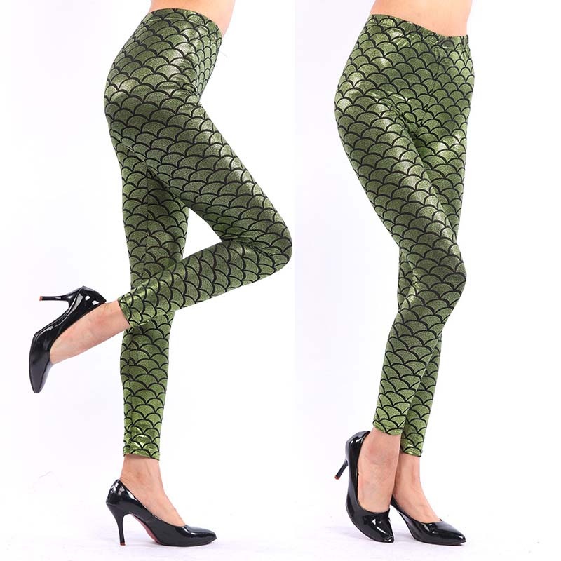 Women's Mermaid Sirena Shine Stretch Leggings  Punk Shiny Fish Scale Pants - Image 5
