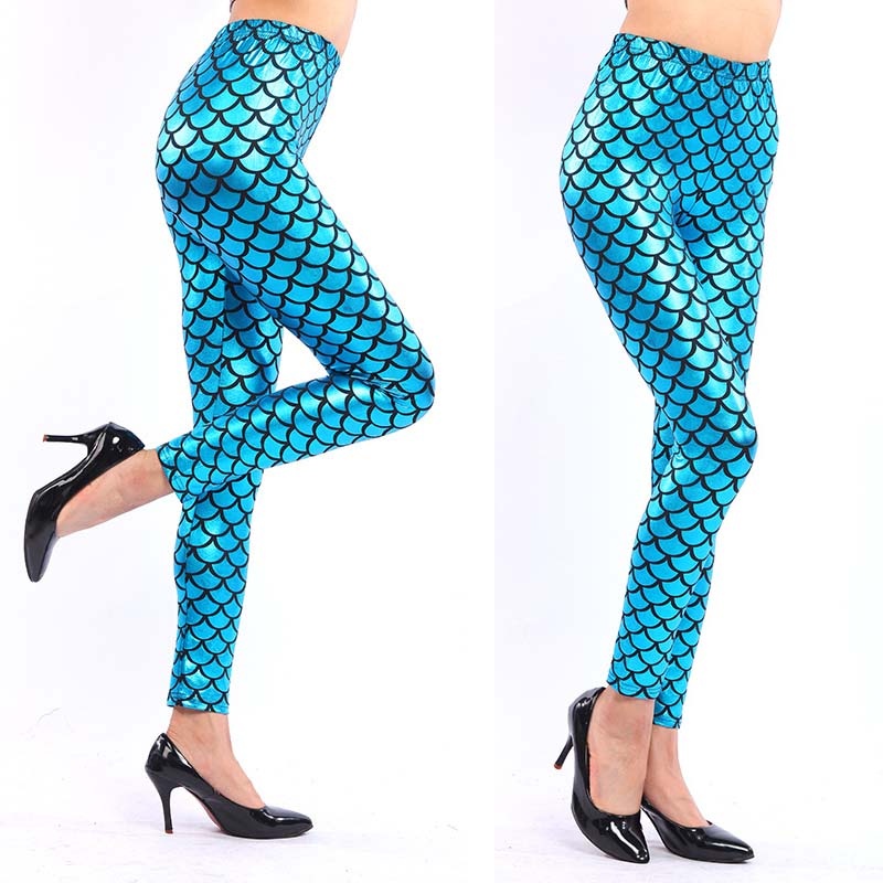 Women's Mermaid Sirena Shine Stretch Leggings  Punk Shiny Fish Scale Pants - Image 9
