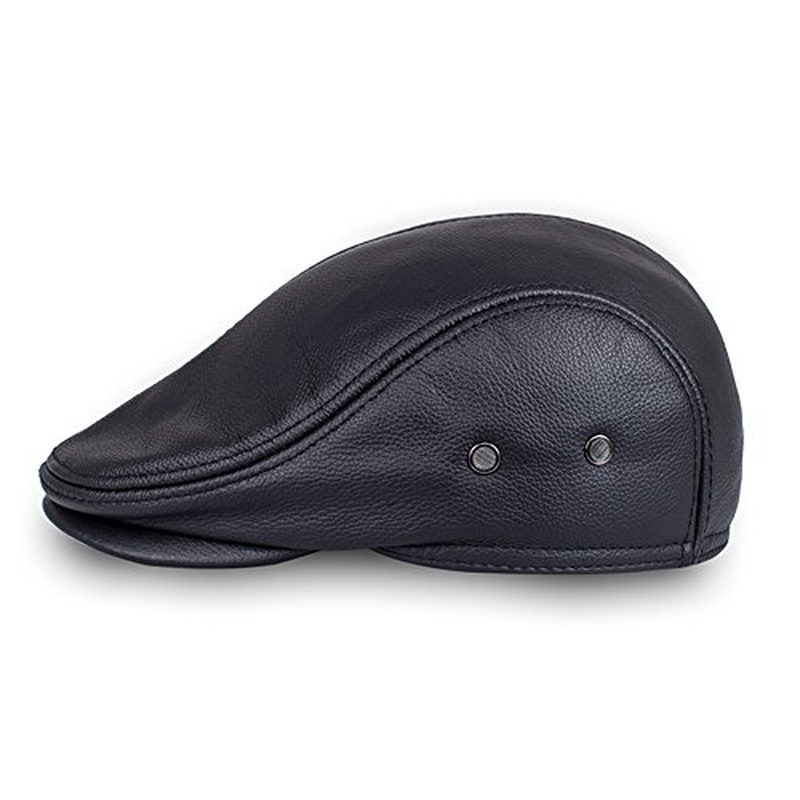 Men's Real Cowhide Leather Beret Hunting Cap Beanie Trucker Cap Mens Sports Hat - Image 14
