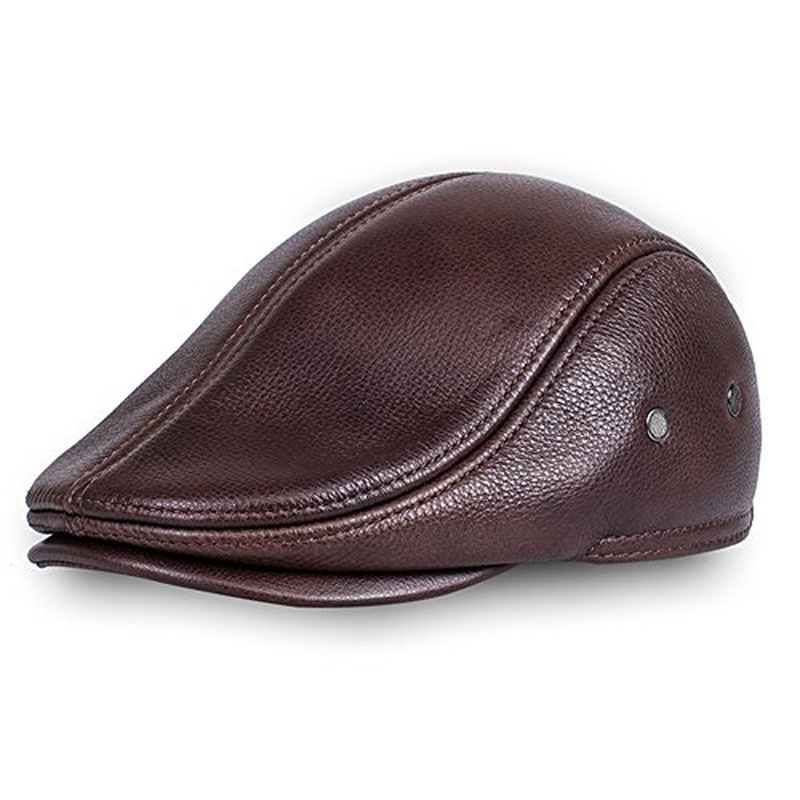 Men's Real Cowhide Leather Beret Hunting Cap Beanie Trucker Cap Mens Sports Hat - Image 7
