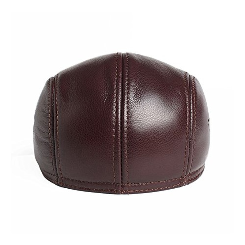 Men's Real Cowhide Leather Beret Hunting Cap Beanie Trucker Cap Mens Sports Hat - Image 9