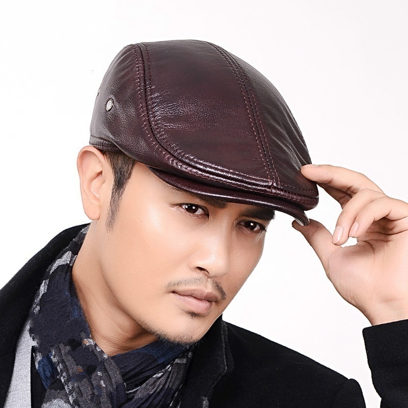 Men Real Leather Golf Cabbie Baker Driving Fashion Newsboy Hat Cap Beret Gatsby Flat Ivy - Image 2