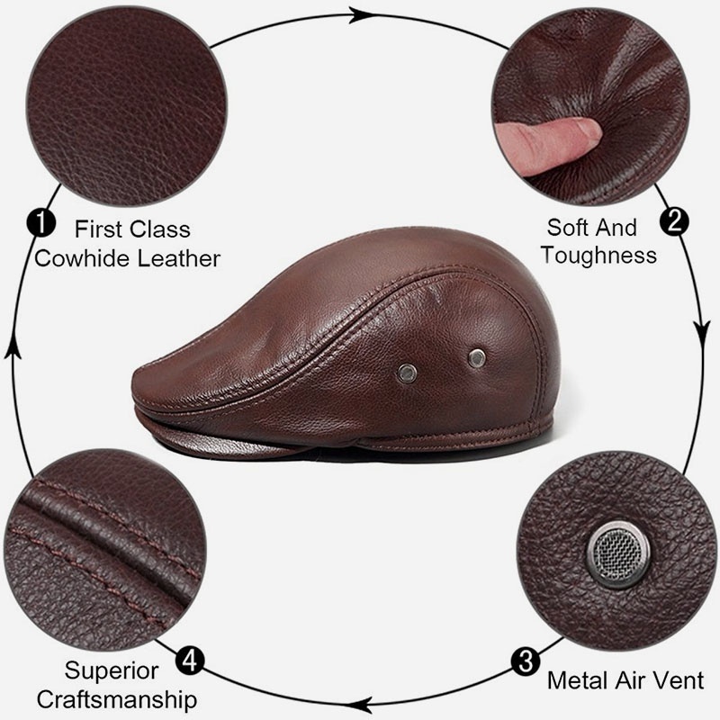 Real Cowhide Leather Cap First Layer Cowhide Leather Hat Genuine Leather Cap - Image 13