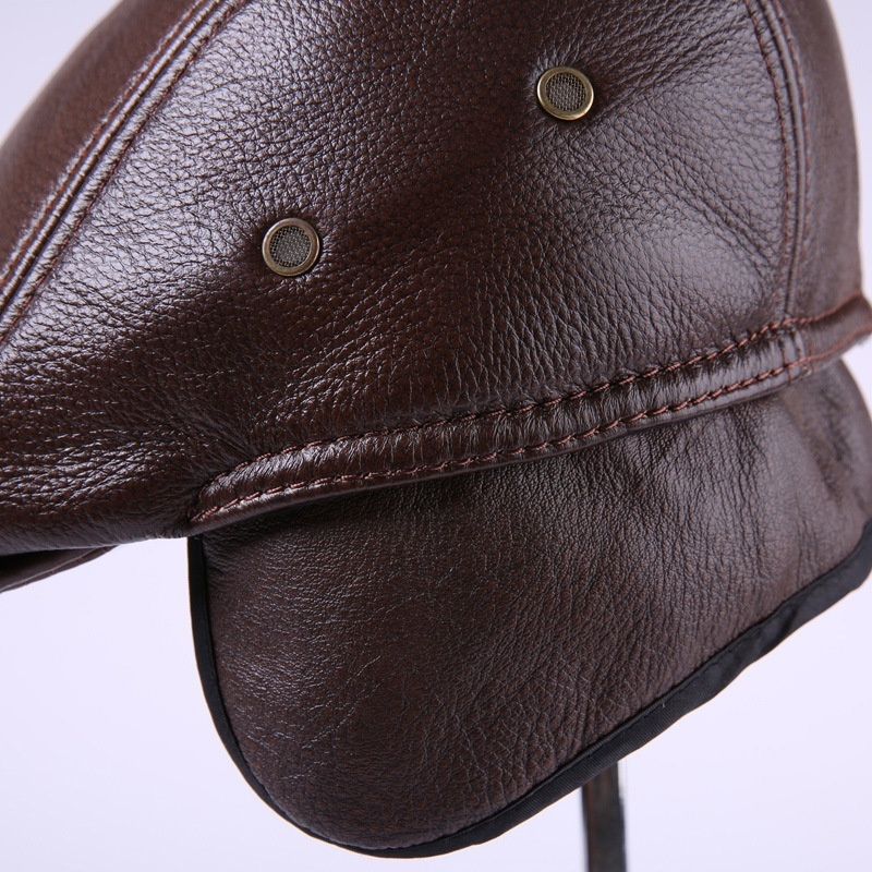 Real Cowhide Leather Cap First Layer Cowhide Leather Hat Genuine Leather Cap - Image 8
