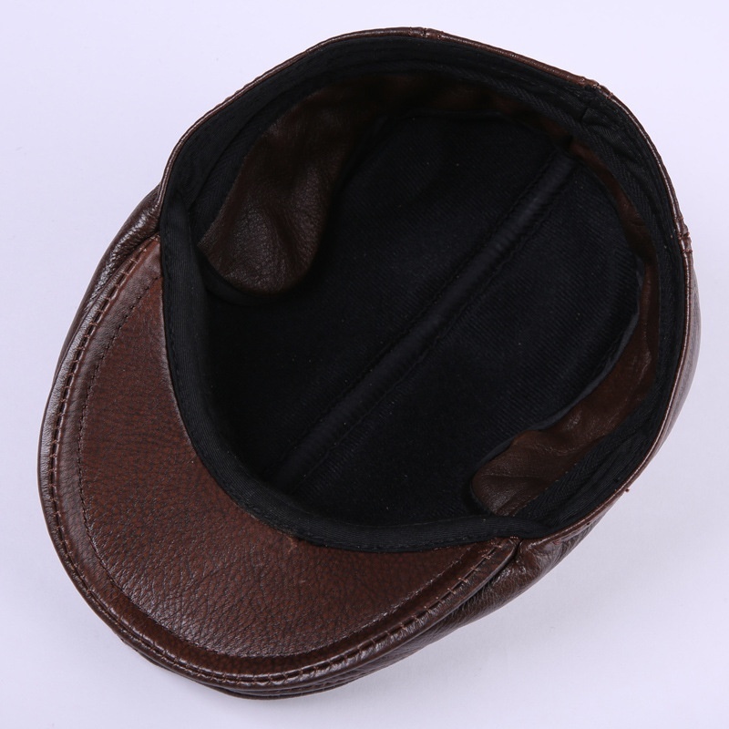 Real Cowhide Leather Cap First Layer Cowhide Leather Hat Genuine Leather Cap - Image 9