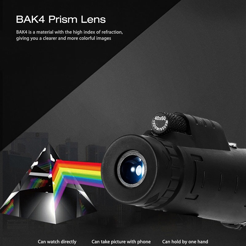 40X60 HD Monocular Telescope with Compass, BAK4 Prisms and Fully Multi-Coated FMC Mini HD Monocular Scope with Tripod/Phone Clip/Strap/Clean Cloth for Stargazing, Bird Watching, Hiking and Sports - Image 10