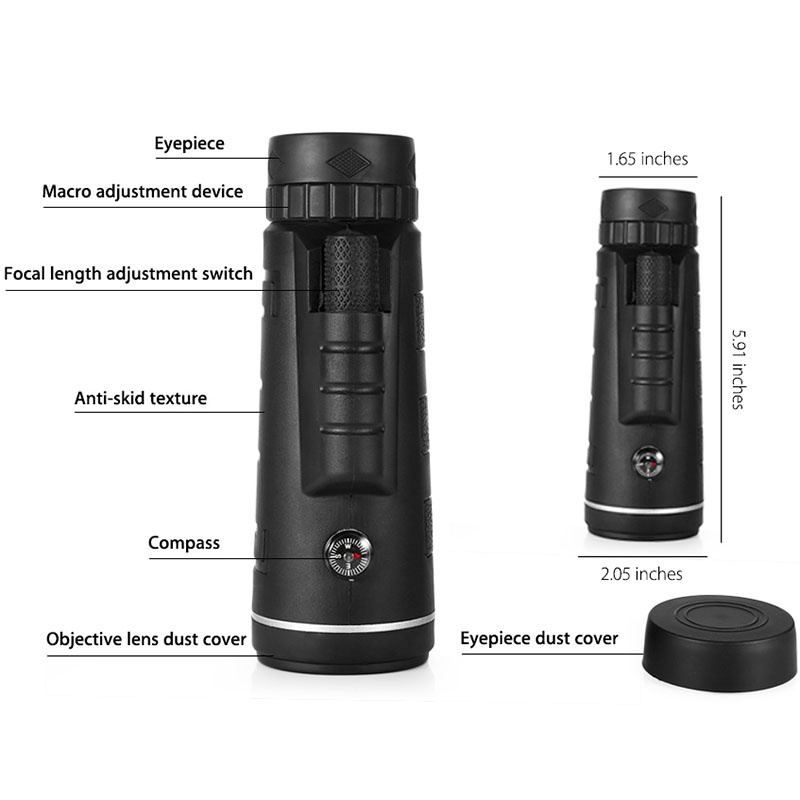 40X60 HD Monocular Telescope with Compass, BAK4 Prisms and Fully Multi-Coated FMC Mini HD Monocular Scope with Tripod/Phone Clip/Strap/Clean Cloth for Stargazing, Bird Watching, Hiking and Sports - Image 15