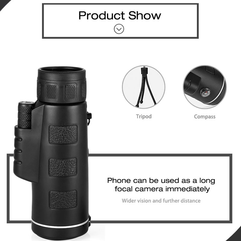 40X60 HD Monocular Telescope with Compass, BAK4 Prisms and Fully Multi-Coated FMC Mini HD Monocular Scope with Tripod/Phone Clip/Strap/Clean Cloth for Stargazing, Bird Watching, Hiking and Sports - Image 12
