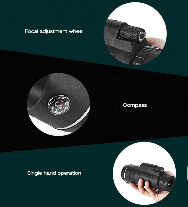 40X60 HD Monocular Telescope with Compass, BAK4 Prisms and Fully Multi-Coated FMC Mini HD Monocular Scope with Tripod/Phone Clip/Strap/Clean Cloth for Stargazing, Bird Watching, Hiking and Sports - Image 7