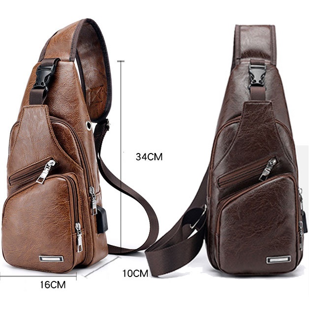 Fashion Men's  Leather Bag Chest Pack Crossbody Bags Messenger Bags Vintage Travel Bag  Casual Outdoor Shoulder Bags - Image 4