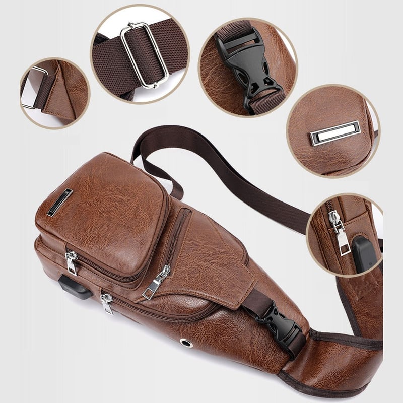 Fashion Men's  Leather Bag Chest Pack Crossbody Bags Messenger Bags Vintage Travel Bag  Casual Outdoor Shoulder Bags - Image 6