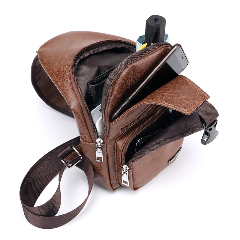 Fashion Men's  Leather Bag Chest Pack Crossbody Bags Messenger Bags Vintage Travel Bag  Casual Outdoor Shoulder Bags - Image 7