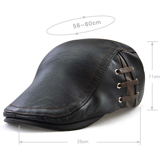 Men's Vintage Newsboy Cap PU Leather IVY Flat Gatsby Hat Winter Golf Driving Hats Beret Caps - Image 3