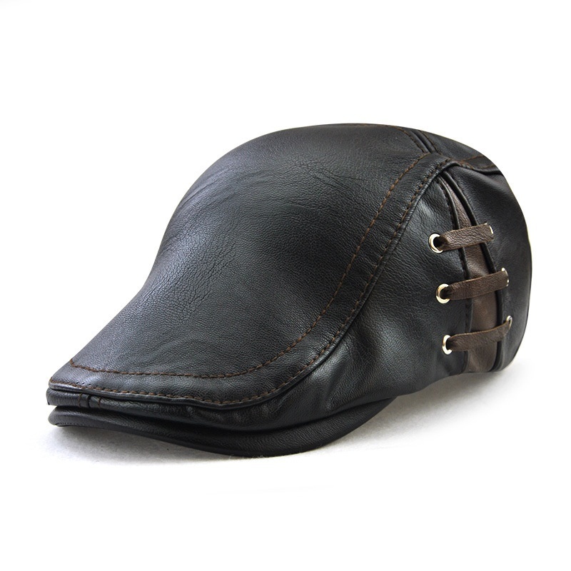 Men's Vintage Newsboy Cap PU Leather IVY Flat Gatsby Hat Winter Golf Driving Hats Beret Caps - Image 2