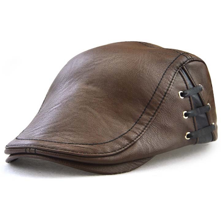 Men's Vintage Newsboy Cap PU Leather IVY Flat Gatsby Hat Winter Golf Driving Hats Beret Caps - Image 4