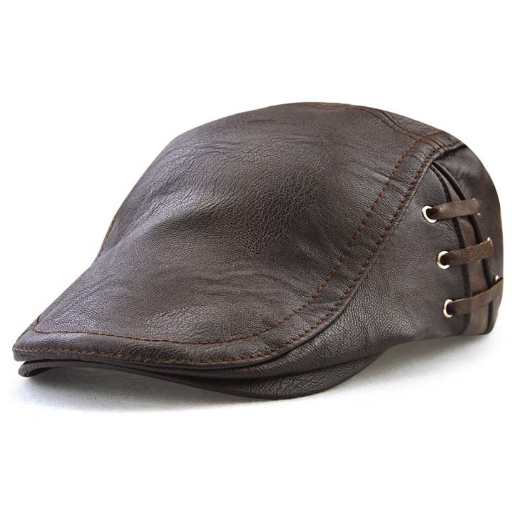 Men's Vintage Newsboy Cap PU Leather IVY Flat Gatsby Hat Winter Golf Driving Hats Beret Caps - Image 5