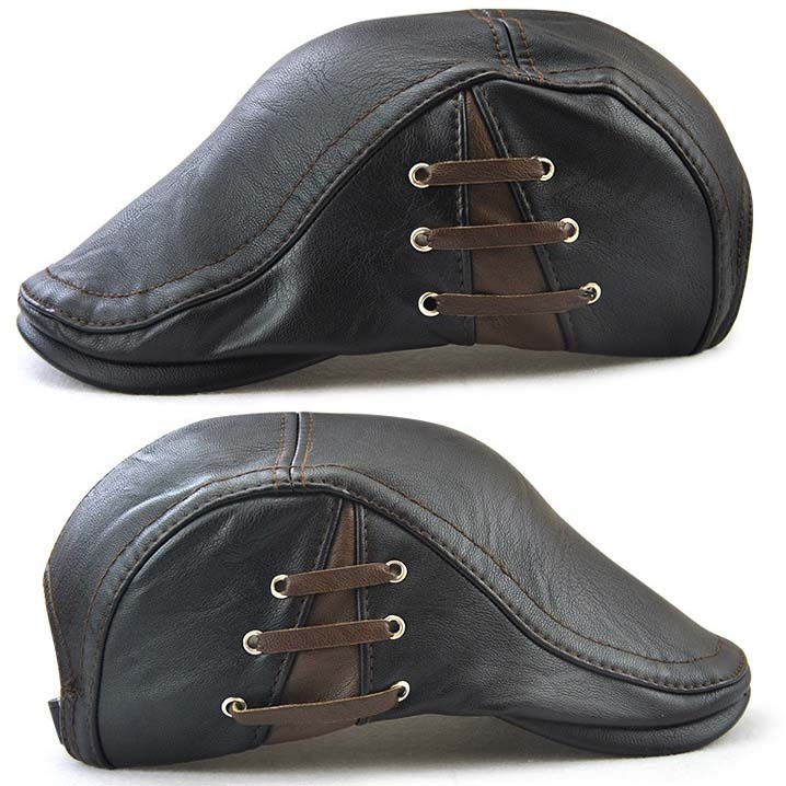 Men's Vintage Newsboy Cap PU Leather IVY Flat Gatsby Hat Winter Golf Driving Hats Beret Caps - Image 6