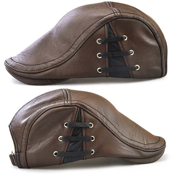 Men's Vintage Newsboy Cap PU Leather IVY Flat Gatsby Hat Winter Golf Driving Hats Beret Caps - Image 7