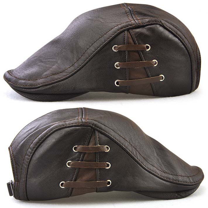Men's Vintage Newsboy Cap PU Leather IVY Flat Gatsby Hat Winter Golf Driving Hats Beret Caps - Image 8
