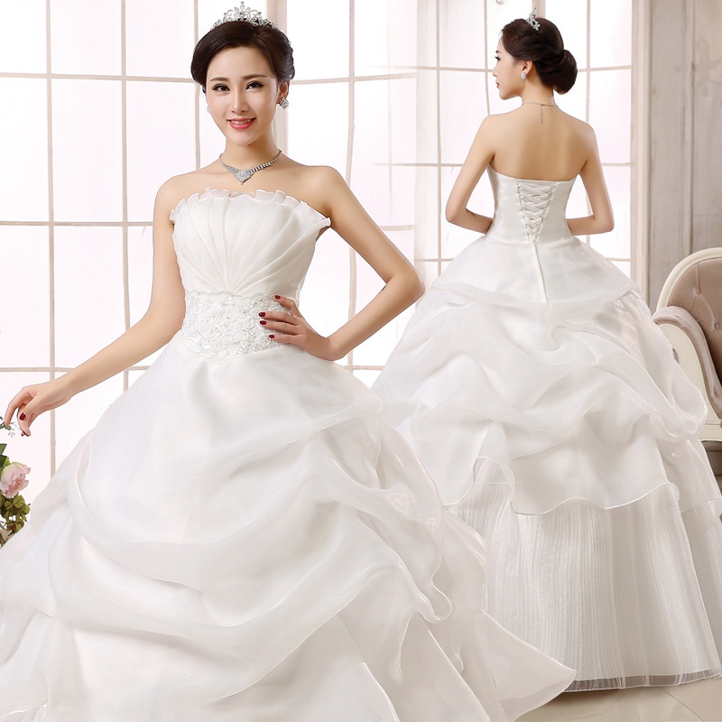 Wedding Dress Fashion White Luxury Lace Strapless Floor Length Dresses - Image 3