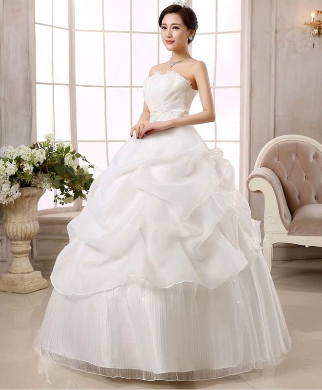 Wedding Dress Fashion White Luxury Lace Strapless Floor Length Dresses - Image 4