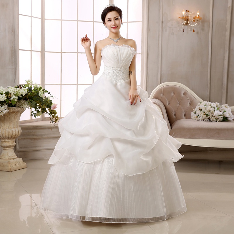 Wedding Dress Fashion White Luxury Lace Strapless Floor Length Dresses - Image 6