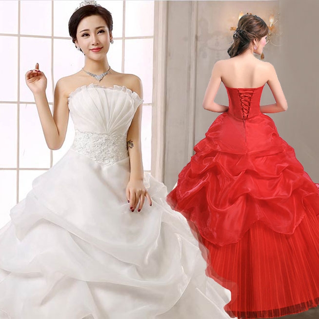 Wedding Dress Fashion White Luxury Lace Strapless Floor Length Dresses