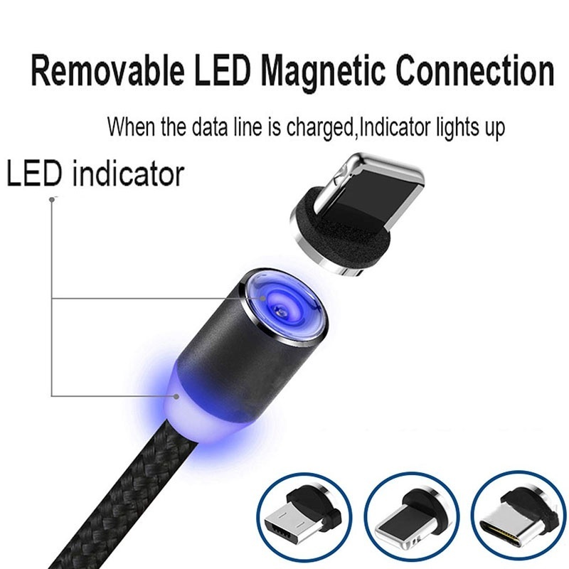 LED Magnetic Charger Cable Mobile Phone  Cable  Smart Fast Charging USB Cord Cable for Type-C/Micro/Lightning - Image 2
