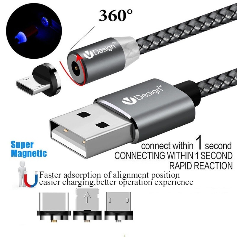 LED Magnetic Charger Cable Mobile Phone  Cable  Smart Fast Charging USB Cord Cable for Type-C/Micro/Lightning - Image 4