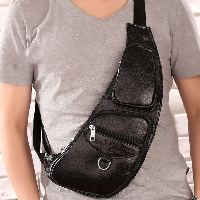 Genuine Leather Men Messenger Bag Casual Crossbody Bag Fashion Men's Handbag men chest bag Male Shoulder Bag - Image 4