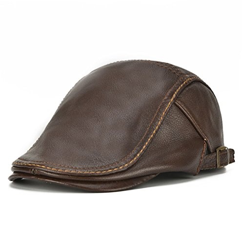 Men's Flat Cap Beret Hunting Real Cowhide Leather Driver Cap Newsboy Hat - Image 2