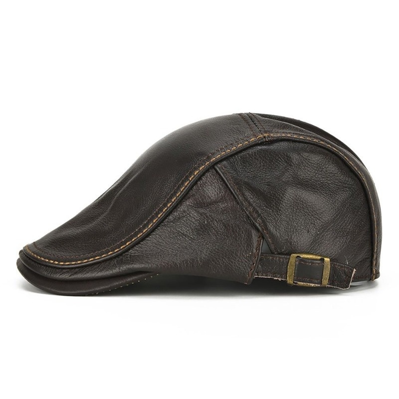 Men's Flat Cap Beret Hunting Real Cowhide Leather Driver Cap Newsboy Hat - Image 3