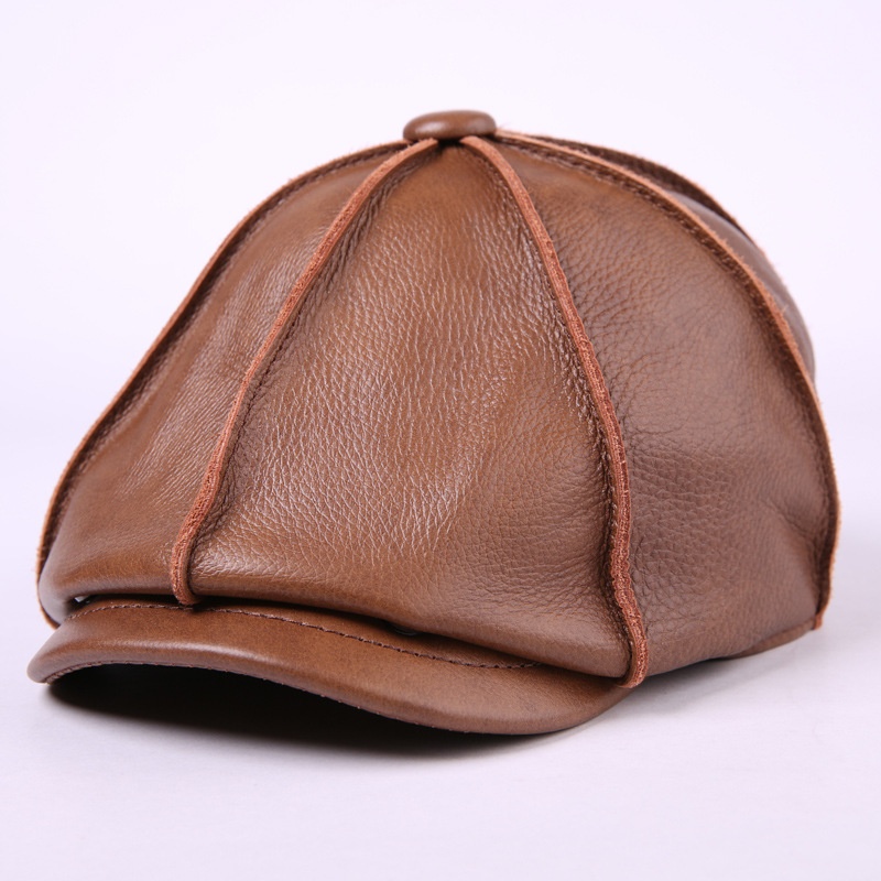 Mens Newsboy Caps Real Cow Leather Women Casual Brown Cap Ivy Duckbill Hats - Image 12