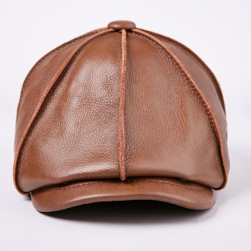 Mens Newsboy Caps Real Cow Leather Women Casual Brown Cap Ivy Duckbill Hats - Image 13